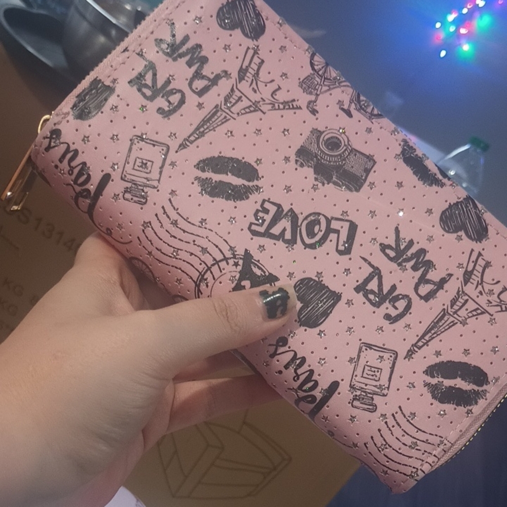 Pink Graphic 2 Zip Wallet with Love & Paris Prints